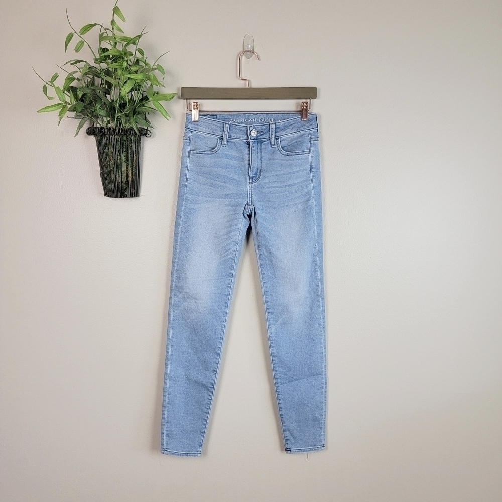 American Eagle Jegging Mid Rise Light Wash Skinny Stretch AE 0 Jeans